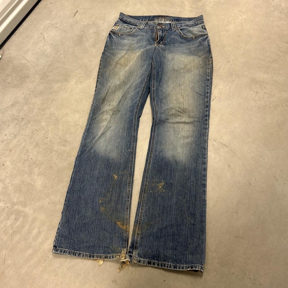 Y2K Cinch Dark Wash Grunge Style Bootcut Wide Leg Distressed Jeans